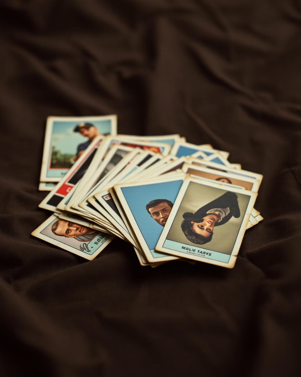 Vintage trading cards fanned out