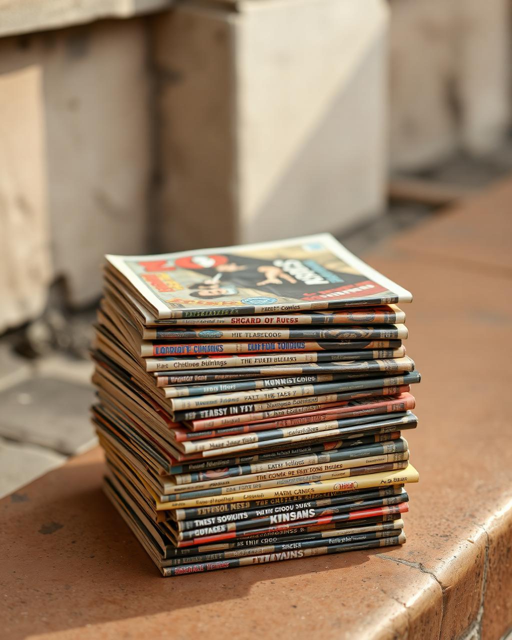 A stack of vintage comic books