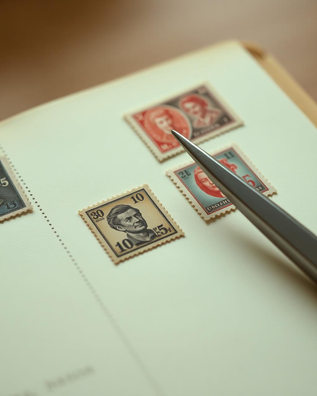 Vintage stamps on an album page
